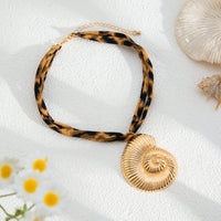 Thumbnail for Beach Style Conch Starfish Flower Pendant Leopard Choker Necklace - ArtGalleryZen