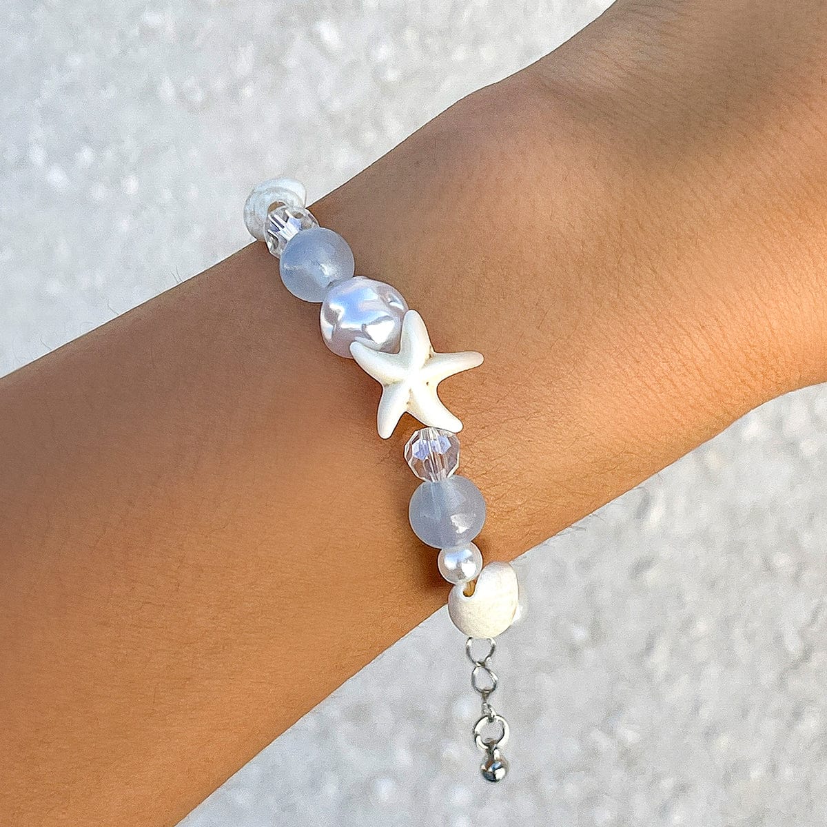 Beach Style Conch Starfish Pearl Crystal Chain Bracelet - ArtGalleryZen