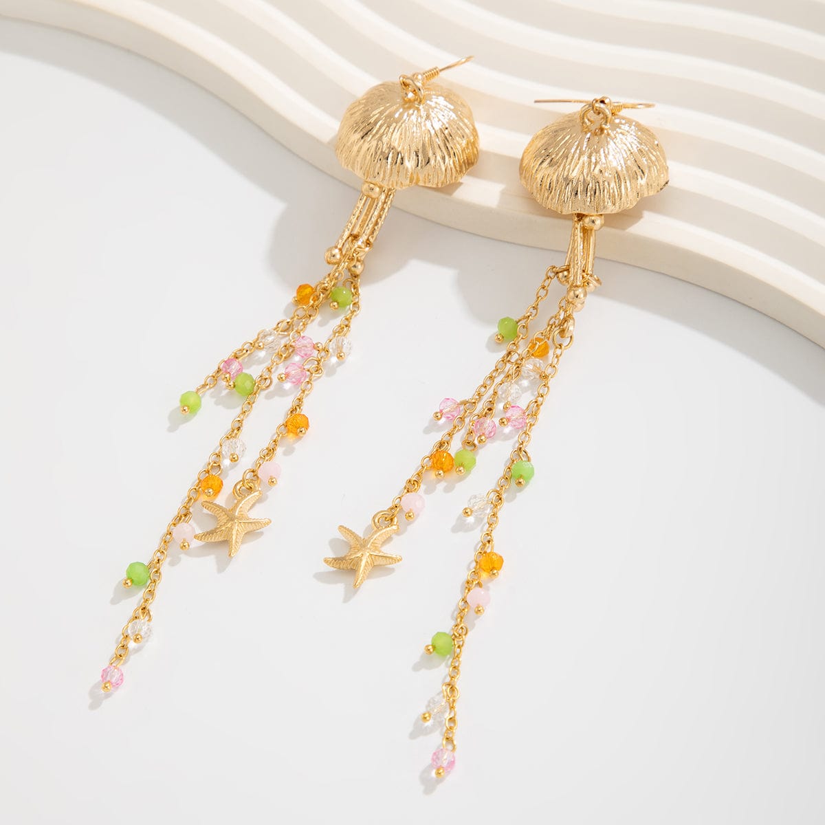 Beach Style Jellyfish Crystal Tassel Earrings - ArtGalleryZen