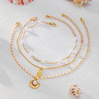 Thumbnail for Beach Style Layered Conch Shell Charm Pearl Chain Anklet - ArtGalleryZen