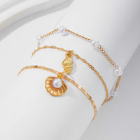 Thumbnail for Beach Style Layered Conch Shell Charm Pearl Chain Anklet - ArtGalleryZen