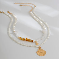 Thumbnail for Beach Style Layered Shell Pendant Turquoise Stone Pearl Chain Necklace Set - ArtGalleryZen