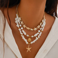 Thumbnail for Beach Style Layered Shell Starfish Pendant Turquoise Stone Chain Necklace Set - ArtGalleryZen