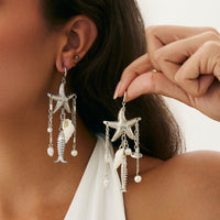 Thumbnail for Beach Style Pearl Starfish Conch Goldfish Tassel Earrings - ArtGalleryZen