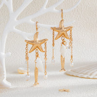 Thumbnail for Beach Style Pearl Starfish Conch Goldfish Tassel Earrings - ArtGalleryZen