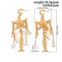 Thumbnail for Beach Style Pearl Starfish Conch Goldfish Tassel Earrings - ArtGalleryZen