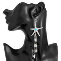 Thumbnail for Beach Style Turquoise Inlaid Starfish Conch Shell Dangle Earrings - ArtGalleryZen