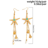 Thumbnail for Beach Style Turquoise Inlaid Starfish Conch Shell Dangle Earrings - ArtGalleryZen