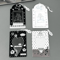 Thumbnail for Black White Piano Melody Heart Kpop Keychain Photocard Holder - ArtGalleryZen