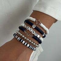 Thumbnail for Black White Polymer Clay Beaded Bracelet Set Star Letter Charm - ArtGalleryZen