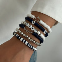 Thumbnail for Black White Polymer Clay Beaded Bracelet Set Star Letter Charm - ArtGalleryZen