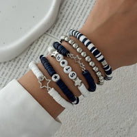 Thumbnail for Black White Polymer Clay Beaded Bracelet Set Star Letter Charm - ArtGalleryZen