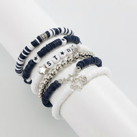 Thumbnail for Black White Polymer Clay Beaded Bracelet Set Star Letter Charm - ArtGalleryZen
