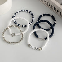 Thumbnail for Black White Polymer Clay Beaded Bracelet Set Star Letter Charm - ArtGalleryZen