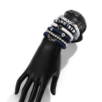 Thumbnail for Black White Polymer Clay Beaded Bracelet Set Star Letter Charm - ArtGalleryZen