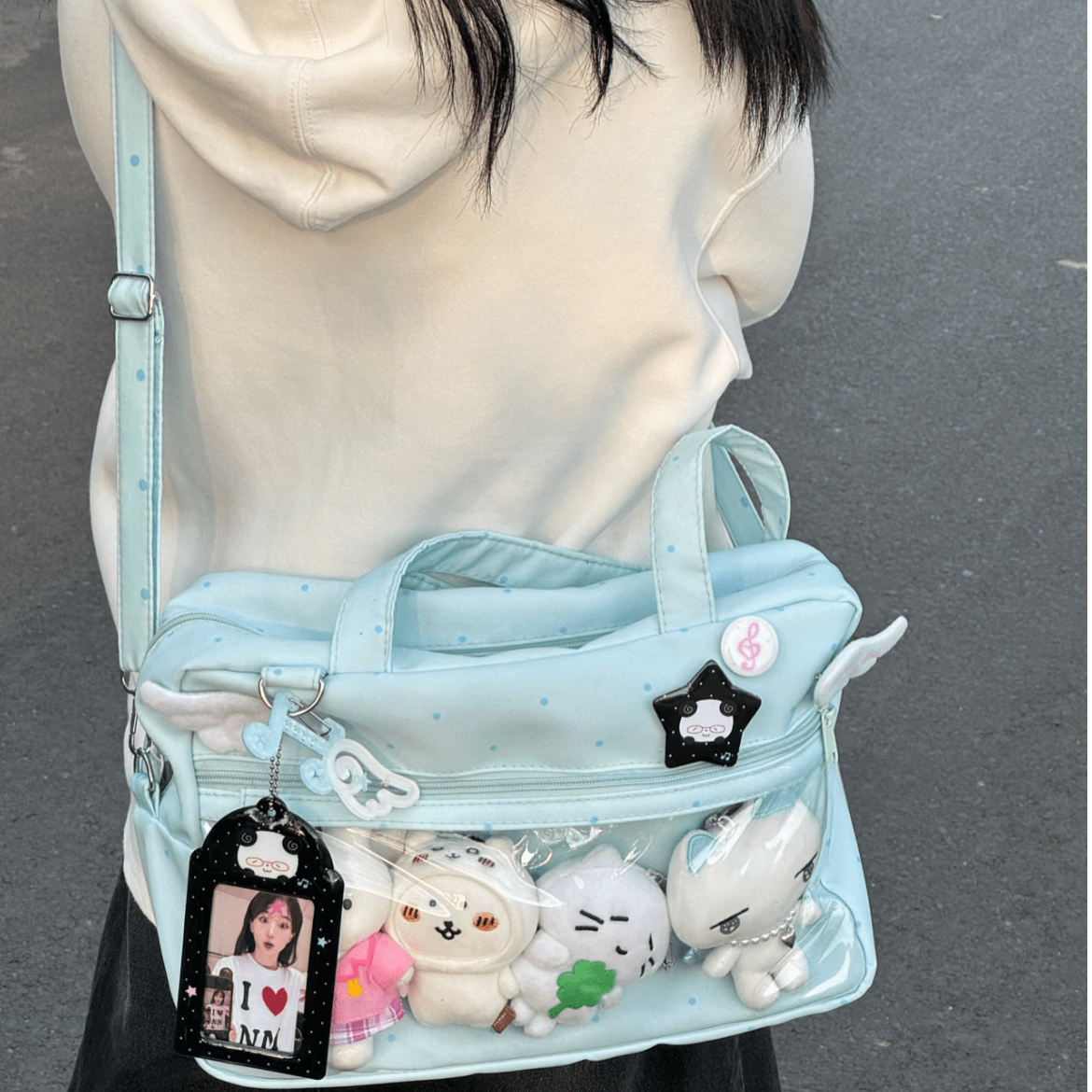 Blue Polka Dots Kpop Fan Display Shoulder Crossbody Bag - ArtGalleryZen
