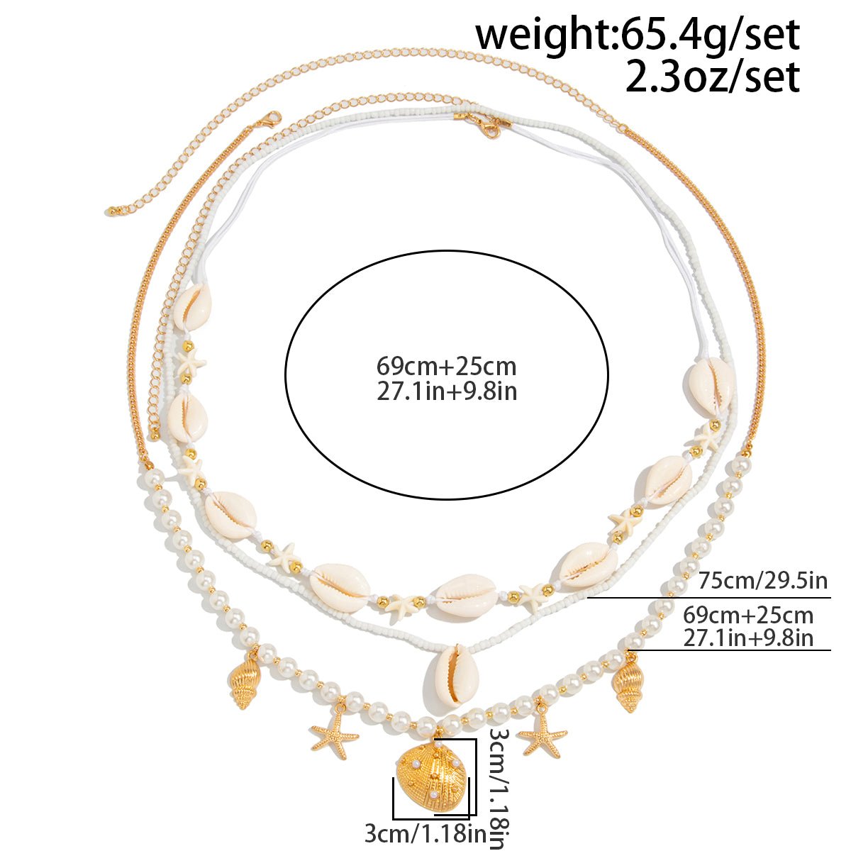 Bohemia 2pcs Conch Shell Starfish Charm Pearl Seed Beaded Waist Chain Set - ArtGalleryZen