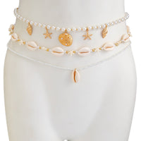 Thumbnail for Bohemia 2pcs Conch Shell Starfish Charm Pearl Seed Beaded Waist Chain Set - ArtGalleryZen