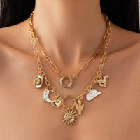 Thumbnail for Bohemia 2pcs Gold Tone Sun Enamel Boot Cowboy Hat Charm Necklace Set - ArtGalleryZen