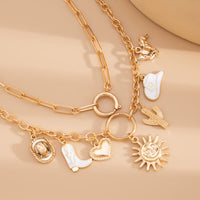 Thumbnail for Bohemia 2pcs Gold Tone Sun Enamel Boot Cowboy Hat Charm Necklace Set - ArtGalleryZen