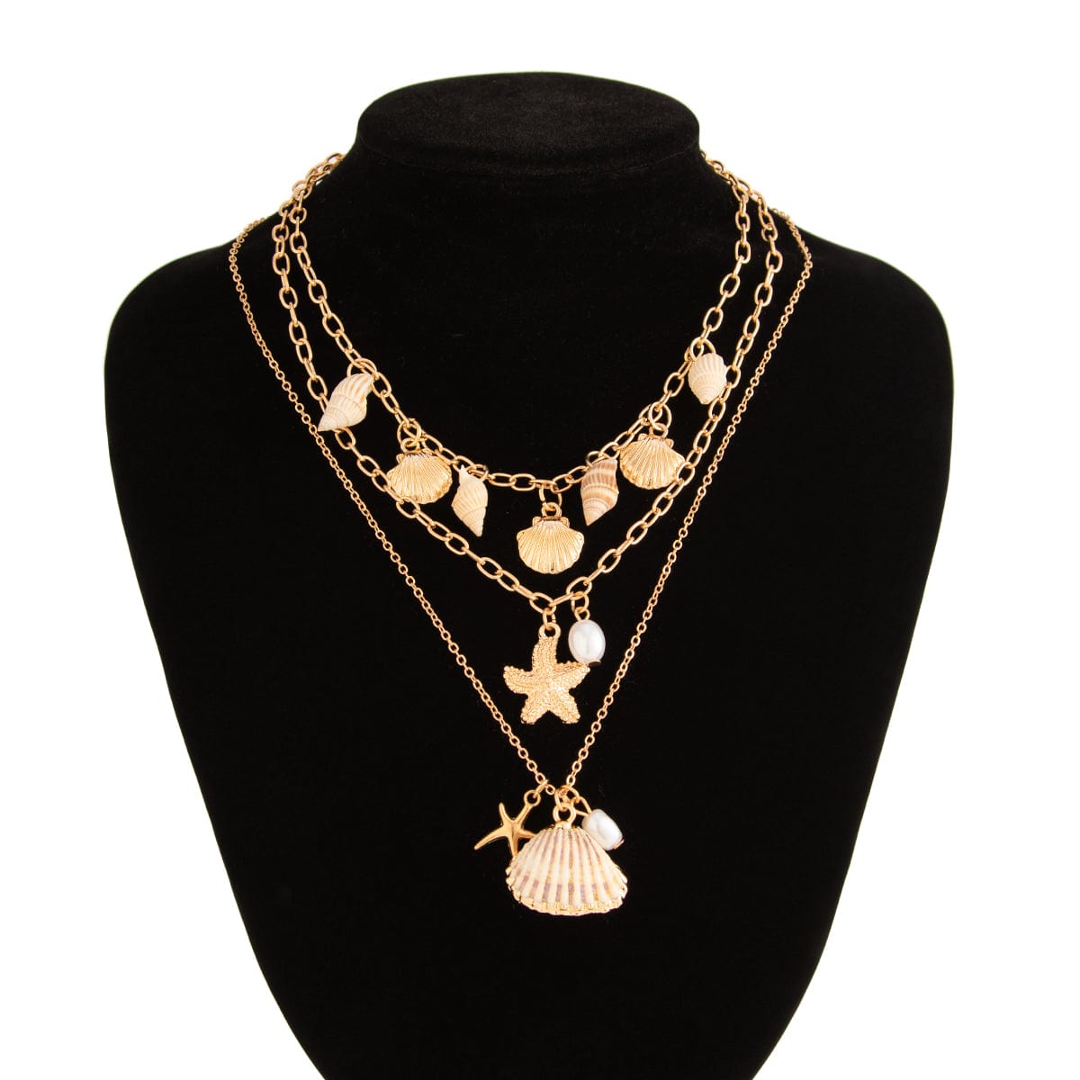 Bohemia 3pcs Conch Shell Starfish Pearl Pendant Necklace Set - ArtGalleryZen