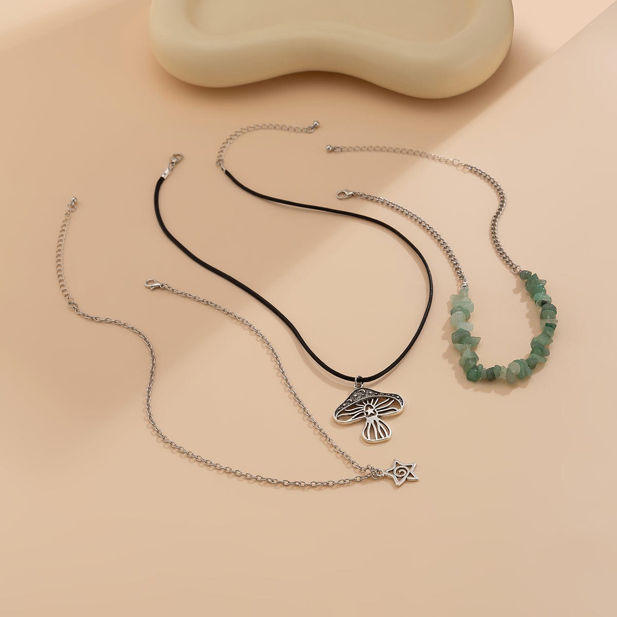 Bohemia 3Pcs Mushroom Star Pendant Turquoise Stone Necklace Set - ArtGalleryZen