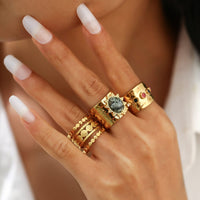 Thumbnail for Bohemia 3pcs Natural Stone Inlaid Hollow Wide Open Ring Set - ArtGalleryZen