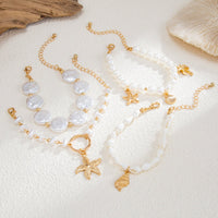 Thumbnail for Bohemia 4pcs Coconut Tree Conch Shell Starfish Pearl Chain Bracelet Set - ArtGalleryZen