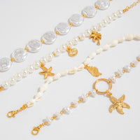 Thumbnail for Bohemia 4pcs Coconut Tree Conch Shell Starfish Pearl Chain Bracelet Set - ArtGalleryZen