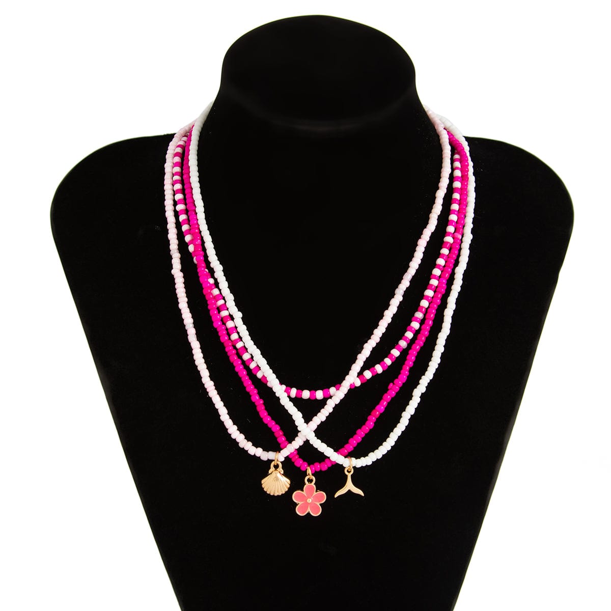 Bohemia 4pcs Mermaid Shell Enamel Flower Pendant Seed Beaded Necklace Set - ArtGalleryZen