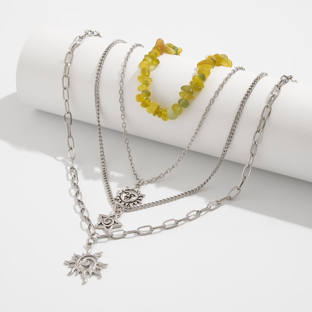 Bohemia 4pcs Sun Moon Star Pendant Crystal Stone Necklace Set - ArtGalleryZen