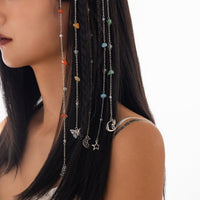 Thumbnail for Bohemia 5pcs Moon Star Butterfly Charm Long Crystal Stone Chain Hair Braids Ring Set - ArtGalleryZen