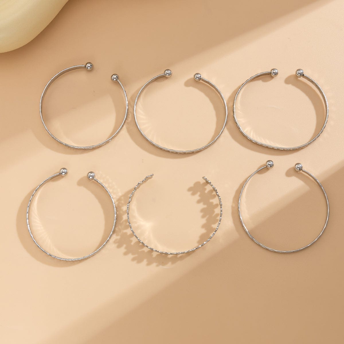 Bohemia 6pcs  Flower Heart Star Pattern Open Bangle Bracelet Set - ArtGalleryZen