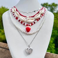 Thumbnail for Bohemia 6pcs Strawberry Heart Pendant Pearl Conch Seed Bead Chain Necklace Set - ArtGalleryZen