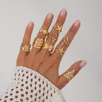 Thumbnail for Bohemia 9pcs Chunky Flower Starfish Shell Hollow Ring Set - ArtGalleryZen