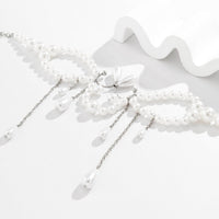 Thumbnail for Bohemia Abstract Pattern Pearl Chain Tassel Choker Necklace - ArtGalleryZen