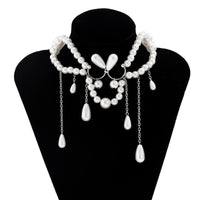 Thumbnail for Bohemia Abstract Pattern Pearl Chain Tassel Choker Necklace - ArtGalleryZen