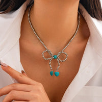 Thumbnail for Bohemia Bowknot Shaped Turquoise Beaded Chain Necklace - ArtGalleryZen