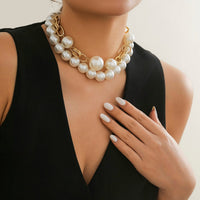 Thumbnail for Bohemia Chunky Layered Pearl Chain Choker Necklace Set - ArtGalleryZen