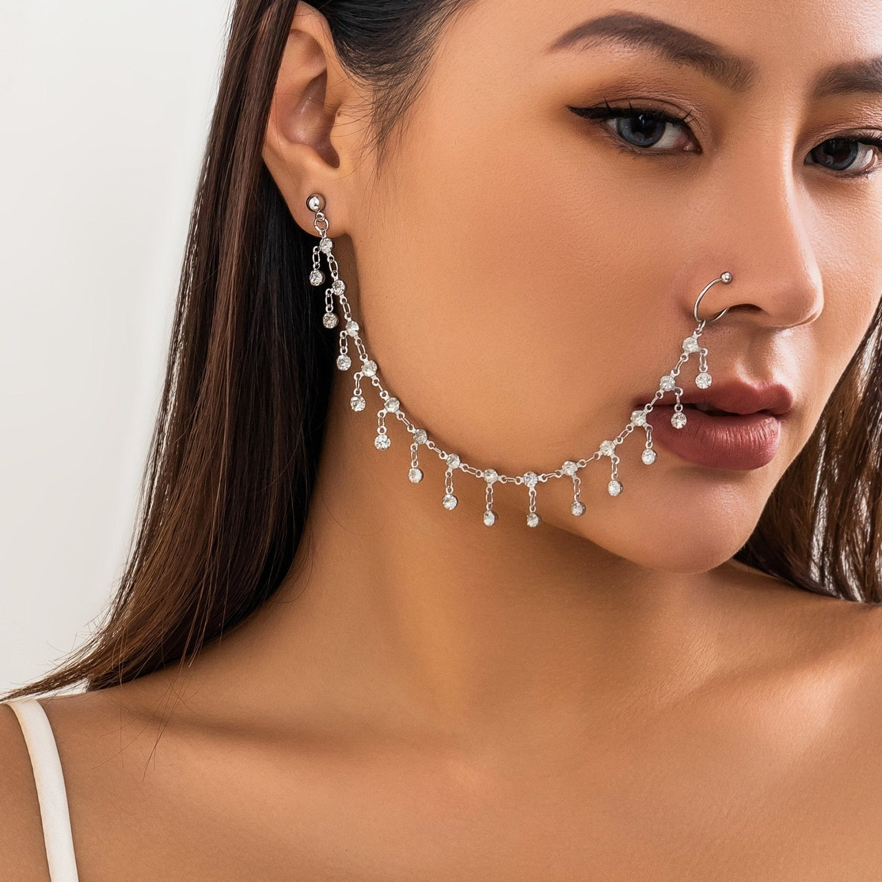 Bohemia Crystal Tassel Nose To Ear Chain - ArtGalleryZen