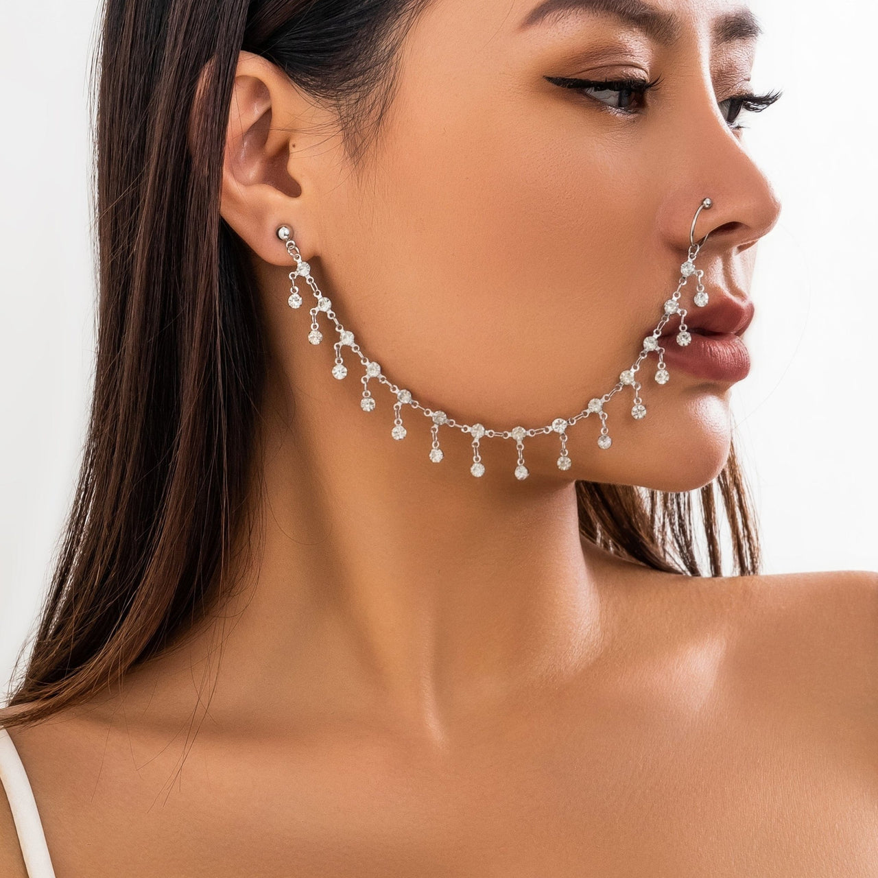Bohemia Crystal Tassel Nose To Ear Chain - ArtGalleryZen