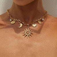 Thumbnail for Bohemia Gold Tone Sun Moon Heart Pearl Pendant Necklace - ArtGalleryZen