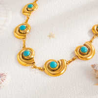 Thumbnail for Bohemia Gold Tone Turquoise Inlaid Conch Waist Chain - ArtGalleryZen