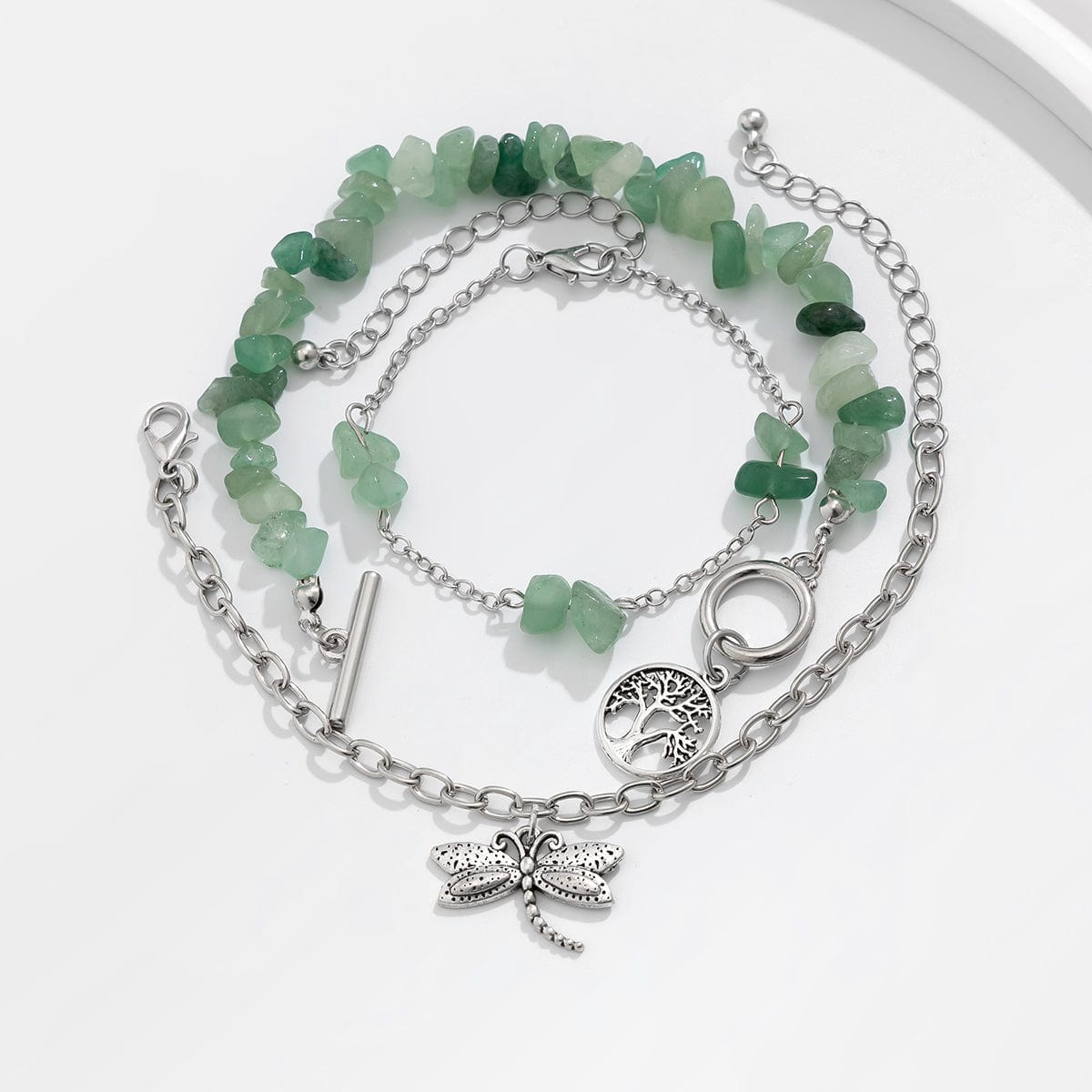 Bohemia Layered Dragonfly Tree Charm Turquoise Stone Bracelet Set - ArtGalleryZen