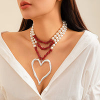 Thumbnail for Bohemia Layered Turquoise Pearl Chain Heart Pendant Choker Necklace - ArtGalleryZen