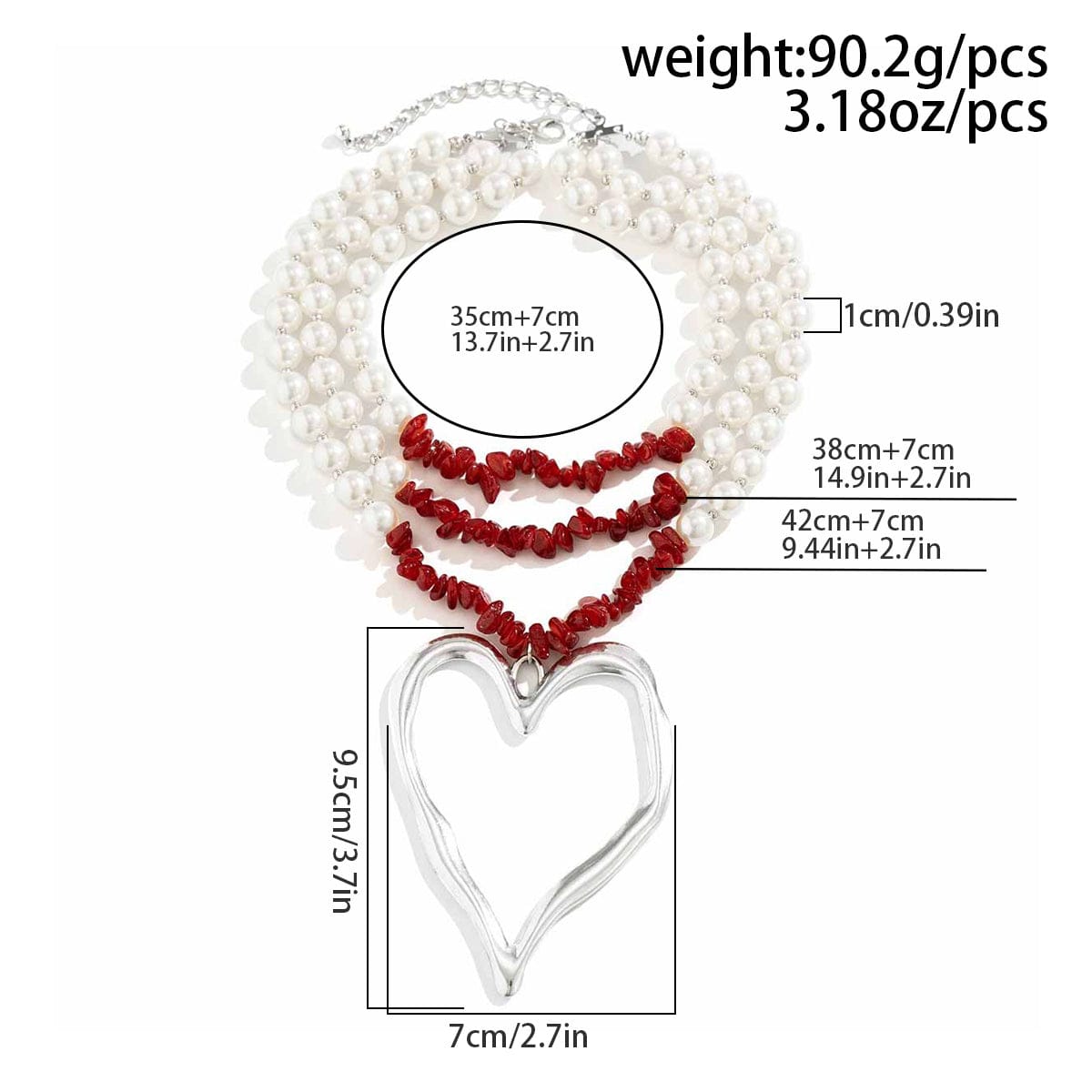 Bohemia Layered Turquoise Pearl Chain Heart Pendant Choker Necklace - ArtGalleryZen