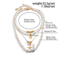 Thumbnail for Bohemia Layered Shell Starfish Pendant Pearl Chain Necklace Set - ArtGalleryZen