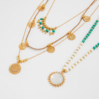 Thumbnail for Bohemia Layered Sun Hammered Round Disk Pendant Seed Beaded Necklace Set - ArtGalleryZen