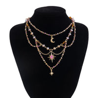 Thumbnail for Bohemia Layered Sun Moon Star Pendant Crystal Chain Necklace - ArtGalleryZen