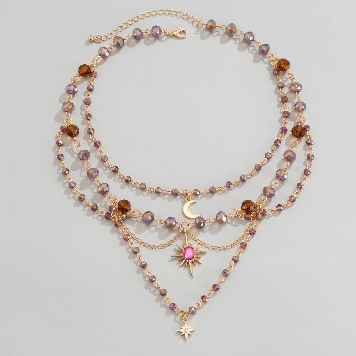 Bohemia Layered Sun Moon Star Pendant Crystal Chain Necklace - ArtGalleryZen